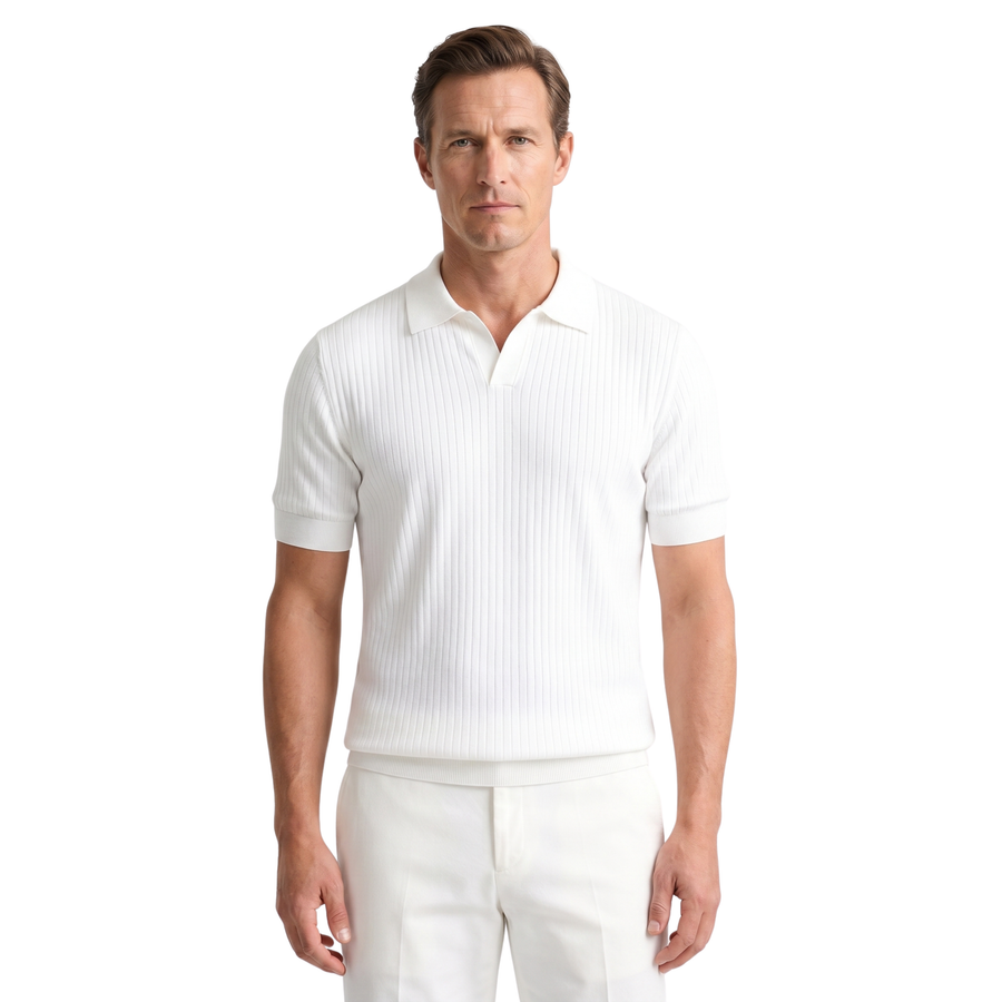 Herre Ribbstrikket Poloshirt med Åben Krave | Klassisk Pasform