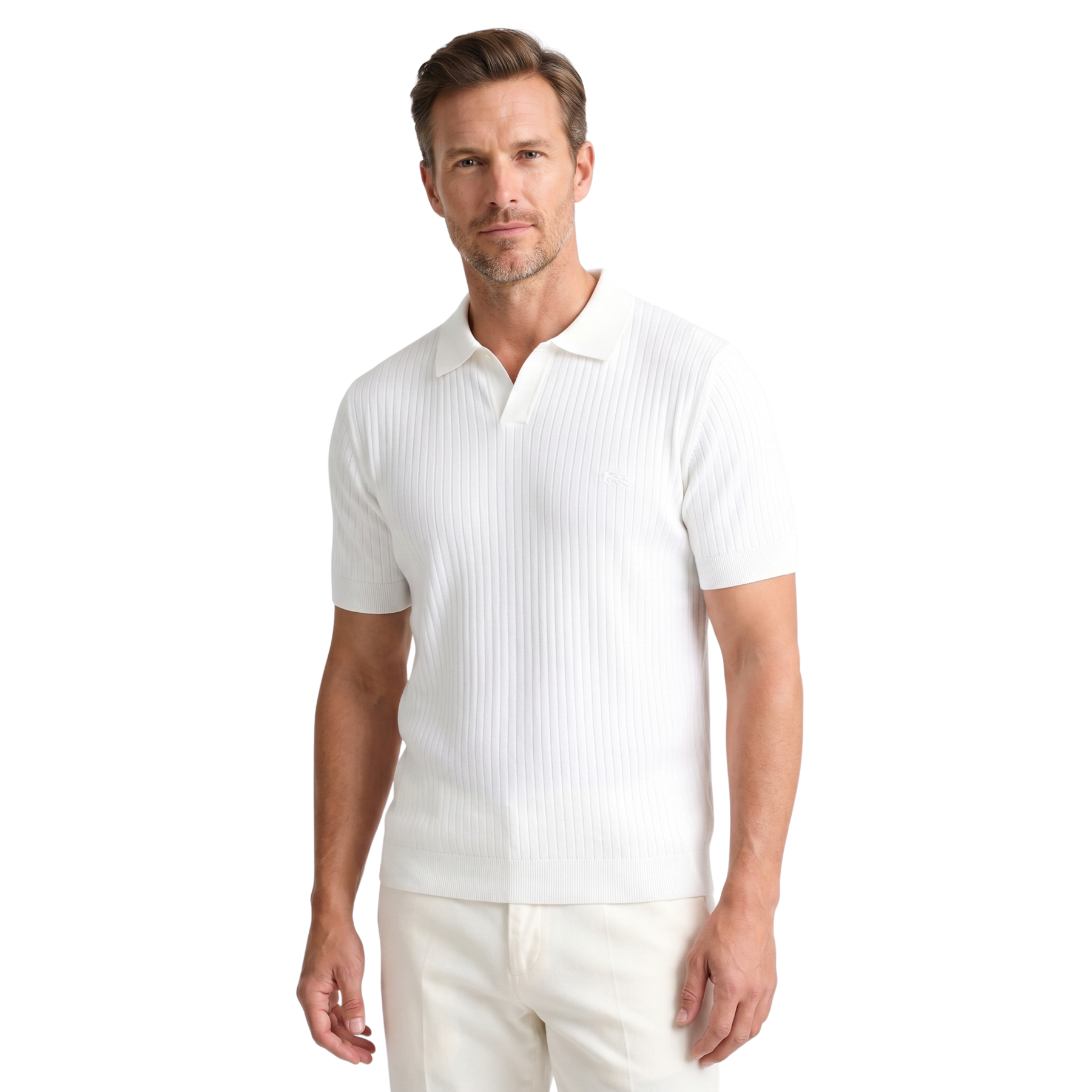 Herre Ribbstrikket Poloshirt med Åben Krave | Klassisk Pasform