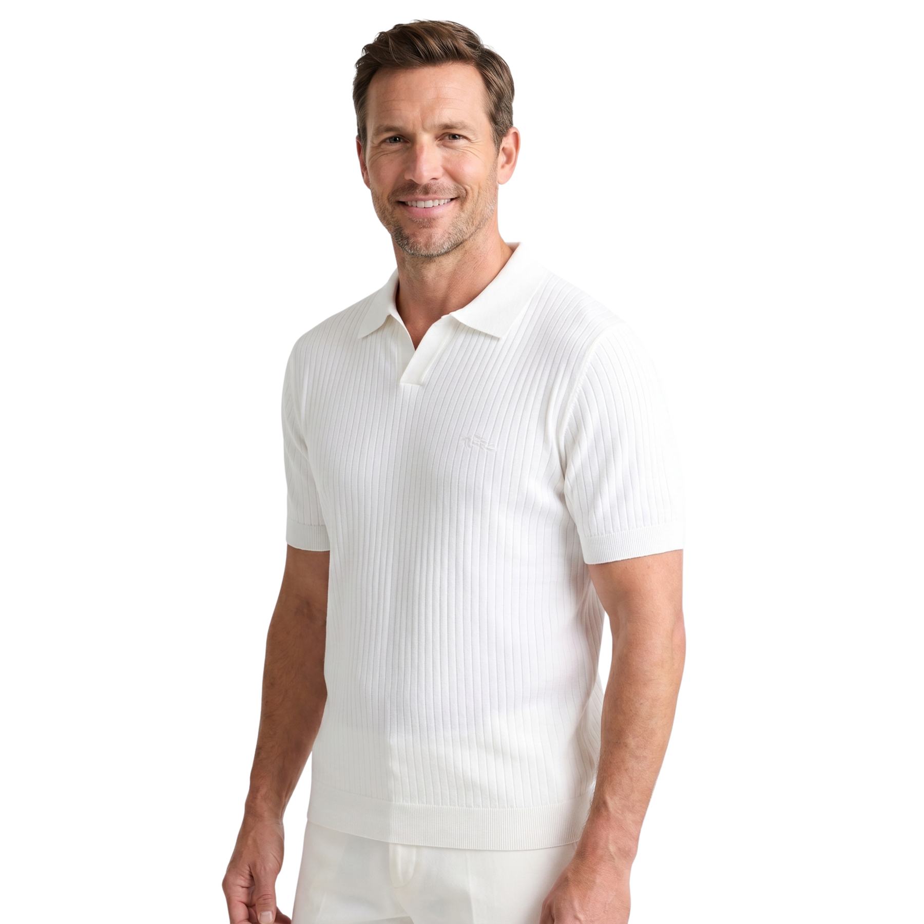Herre Ribbstrikket Poloshirt med Åben Krave | Klassisk Pasform